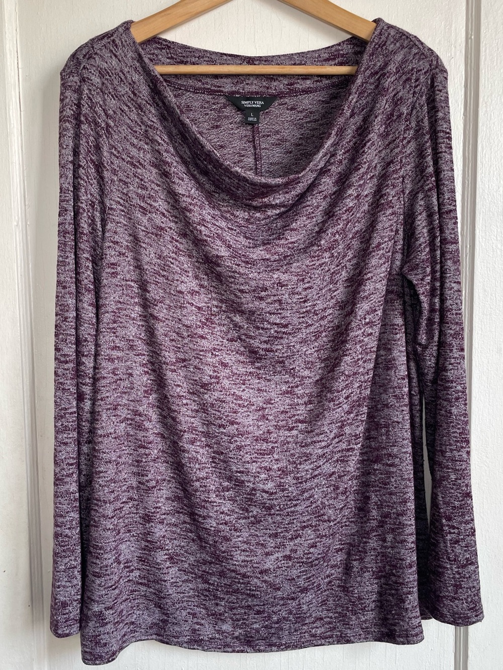Simply Vera Vera Wang Cowl Neck Top L Plum Prfct Marled Knit Long Sleeve Blouse
